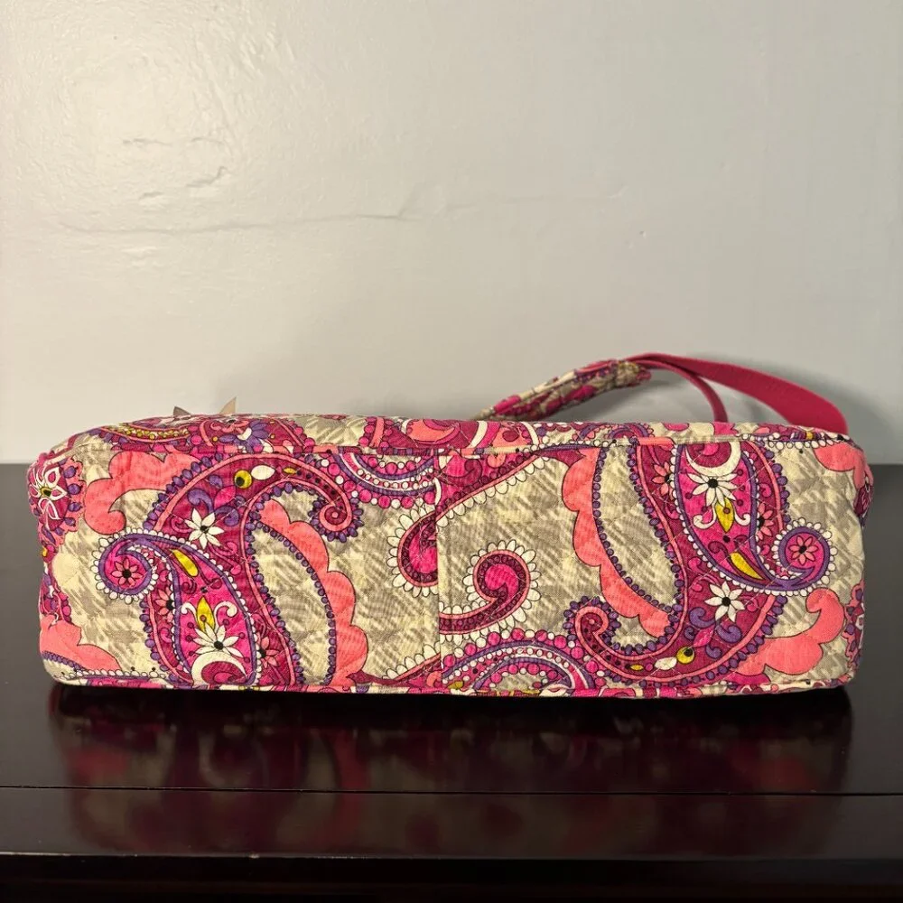 Vera Bradley Paisley Meets Plaid Pink and Gray Quilted Messenger Bag